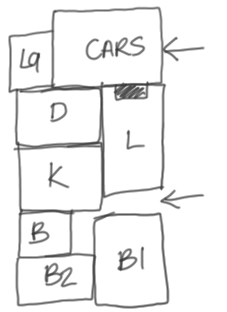 Freehand sketch of a preliminary floor plans