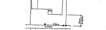 Portion of a plan, hand-drawn, showing part of a block, service locations and setback.