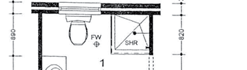 Portion of a floor plan showing part of a bathroom. Fixtures are fully dimensioned and drawn to scale.