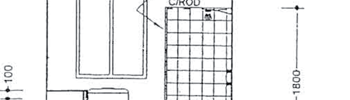 Part of a plan showing an internal bathroom elevation, including a tiled wall and window, both with dimensions.