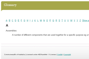 Screen grab of Glossary