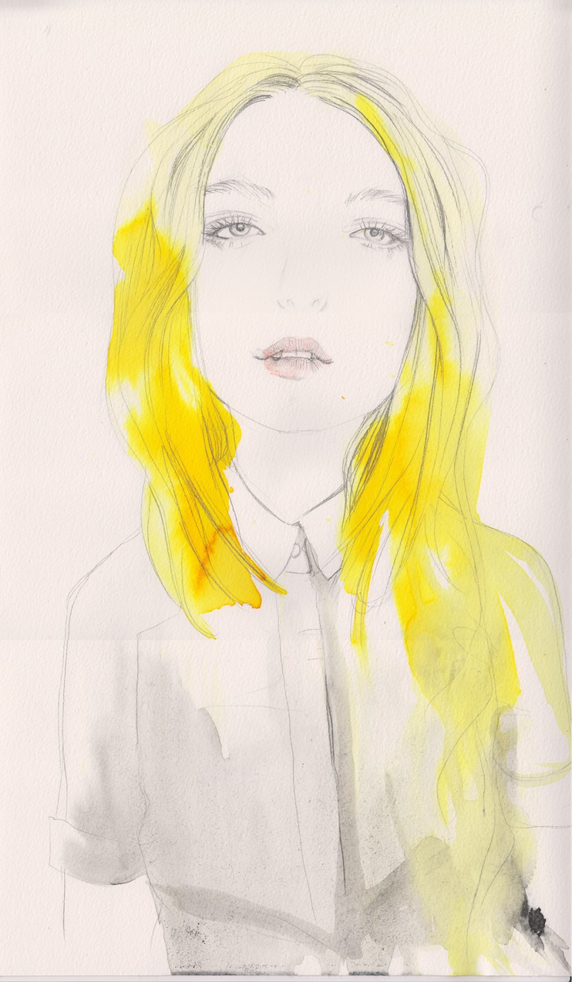 mellow yellow watercolour card pencil art